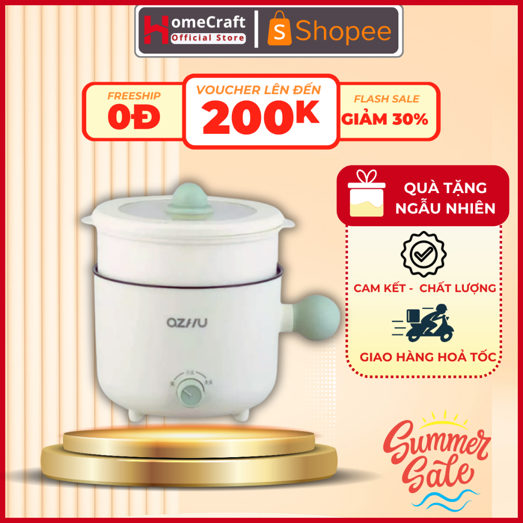 Nồi Điện Đa Năng Azhu 2 Nấc Nhiệt Kèm Giá Hấp Có Tay Cầm Dung Tích 1.8L, Thích Hợp Chiên, Xào, Lẩu, 