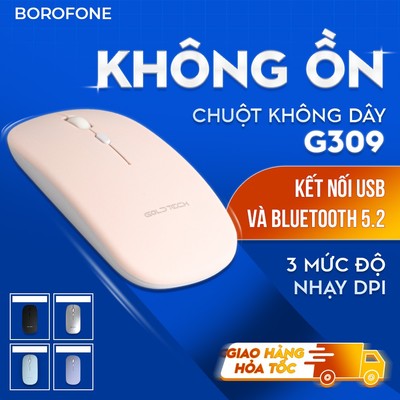 Chuột bluetooth không dây GOLDTEC G309 ko tiếng click sạc 1 lần dùng 8 tuần cho laptop MacBook PC iPad Tablet Smart-Tivi