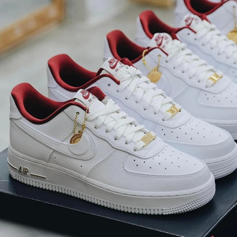Giày Ni Đồng Xu Trắng Phối Đỏ, Giày Thể Thao Nam Nữ, Basic Hottrend Full Bill Box, sz 36-44