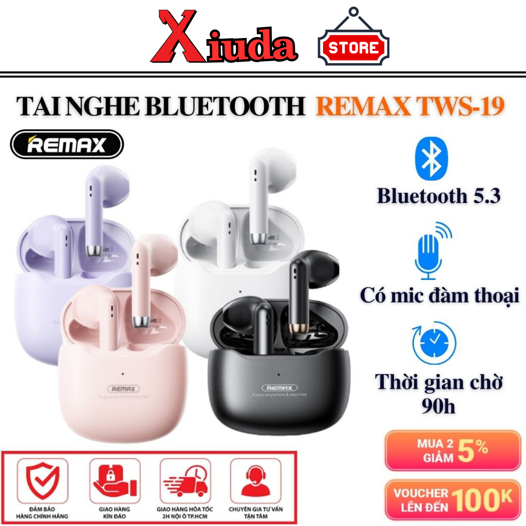Tai Nghe Bluetooth Remax TWS-19 Marshmallow Series - Có Micro Đàm Thoại, Chống Ồn, Không Có Độ Trễ
