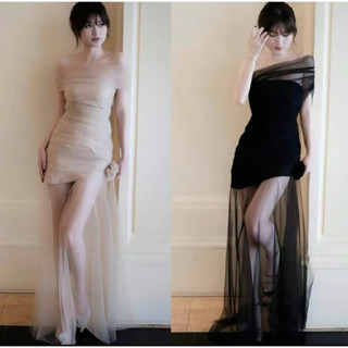 Váy Nữ Dự Tiệc Thiết Kế Cúp Ngực Ôm Body Phối  Voan Lưới Dáng Dài Đính Hoa Eo Sang Chảnh