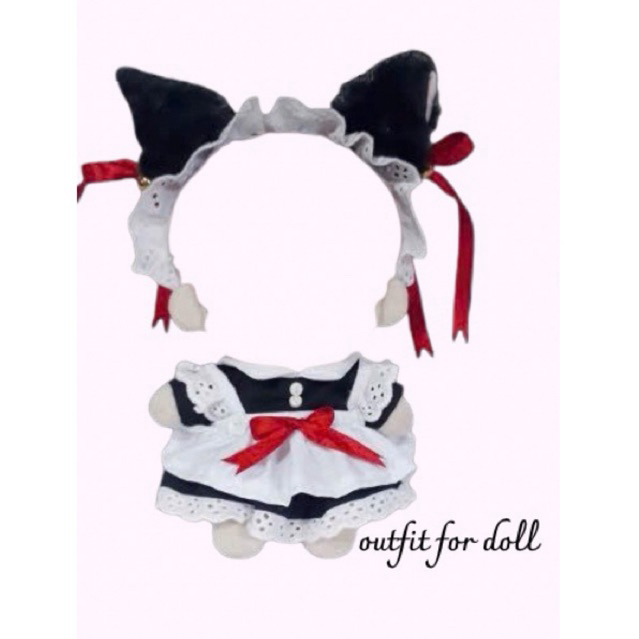 Quần áo váy hầu có nơ tai mèo cho doll, oufit doll 10cm, 20cm
