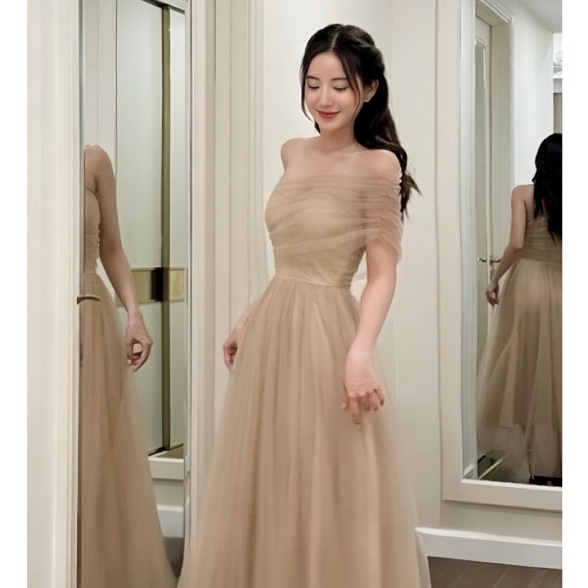 Đầm Dress Công Chúa Dự Tiệc Cúp Ngực Phối Tơ Lưới Choàng Chéo Vai Maxi Dáng Xòe Tiểu Thư Sang Chảnh | BigBuy360 - bigbuy360.vn