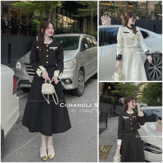 Set váy nữ áo dạ cổ trụ croptop phối cúc vàng tay lật dài sang chảnh mix chân váy dáng dài vintage ( ảnh thật) hot trend