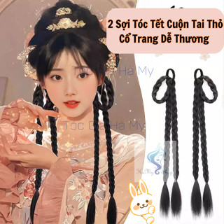 Tóc Giả Tết Thắt Bím Dài Cổ Trang Kiểu Tai Thỏ Xinh Xắn - Phụ Kiện Cài Tóc Cosplay Cung Đình Kiếm Hiệp Tiểu Thư