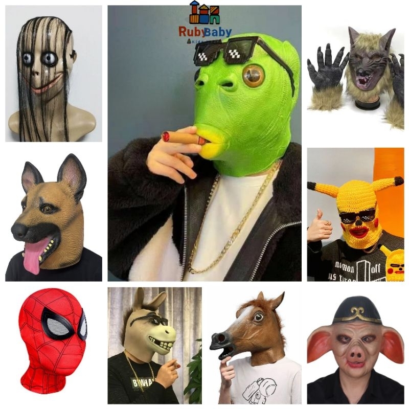 Mặt nạ hóa trang, mặt nạ Cá Xanh, mặt nạ Ngựa, mặt nạ Trư Bát Giới, mặt nạ kinh dị, mặt nạ ma quỷ, cosplay Halloween