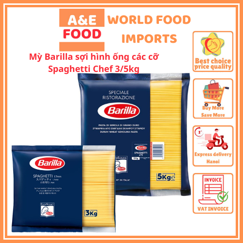 Mỳ Barilla sợi hình ống các cỡ Spaghetti Chef 3/5kg