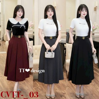 [Kèm dây thắt lưng] Chân váy xếp ly dài 80cm cao cấp kiểu dáng vintage Hàn Quốc