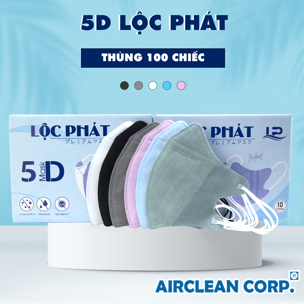 Gói 10c Khẩu Trang 5D Người Lớn LỘC PHÁT (NHIỀU MÀU) - HỒNG