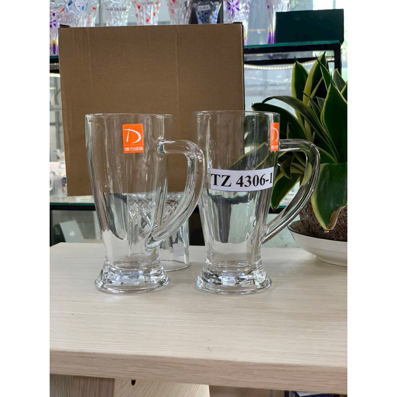 Bộ 2 ly bia thuỷ tinh có tay cầm, Cốc uống bia thủy tinh dung tích 400ml