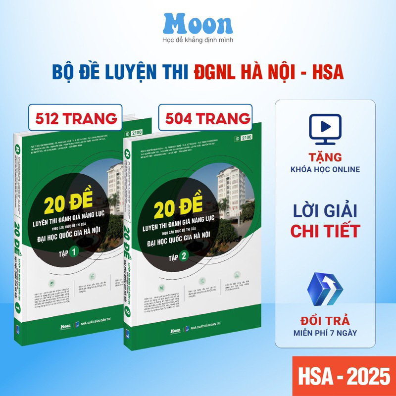   HSA 2025  - Sách 20 đề ôn thi đánh giá năng lực Đại học Quốc gia Hà Nội -  Moonbook 