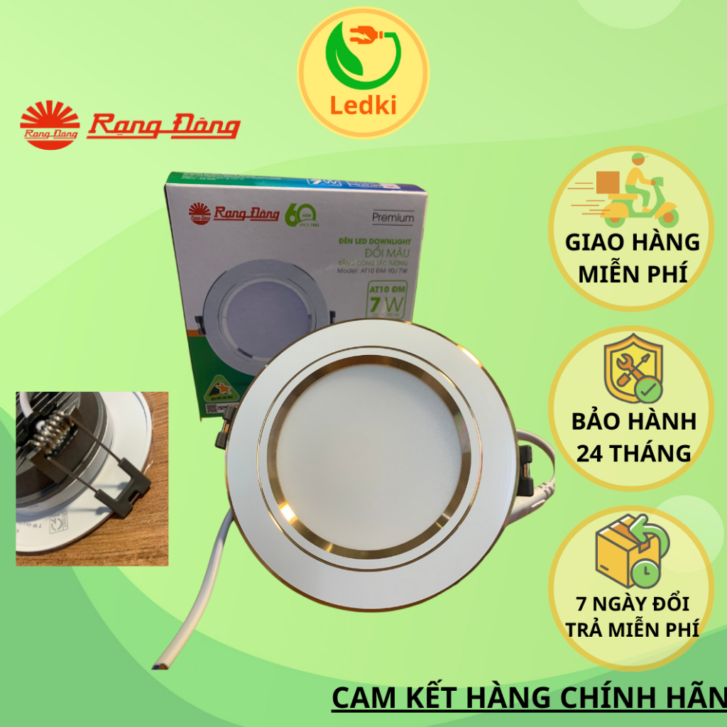 Đèn Âm Trần Rạng Đông 7w/8w Lỗ Khoét 90mm Mã AT04 AT10 Ánh Sáng Trắng/Đổi 3 Màu Bảo Hành 24 Tháng