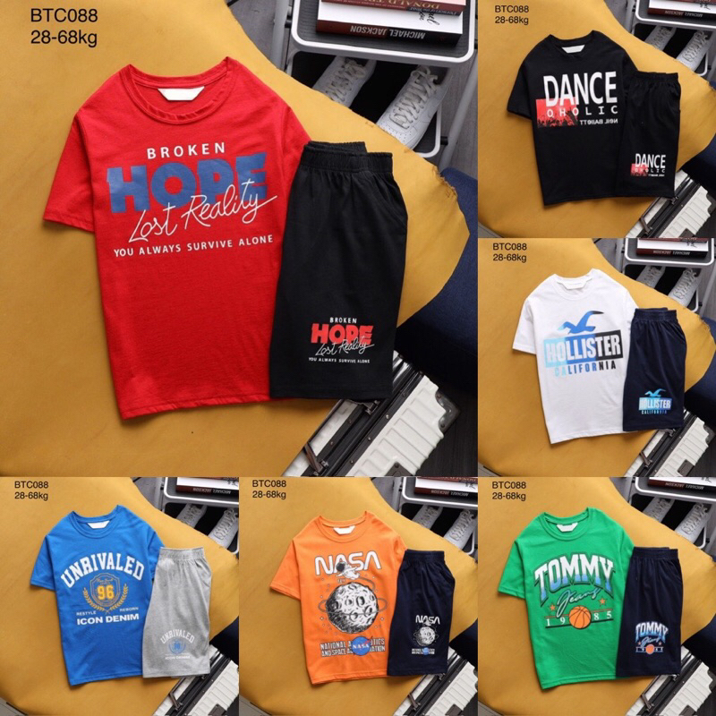 Bộ cộc bé trai Janeshop size đại Cồ, bộ đồ cotton bé trai 28-68kg mã BTC088