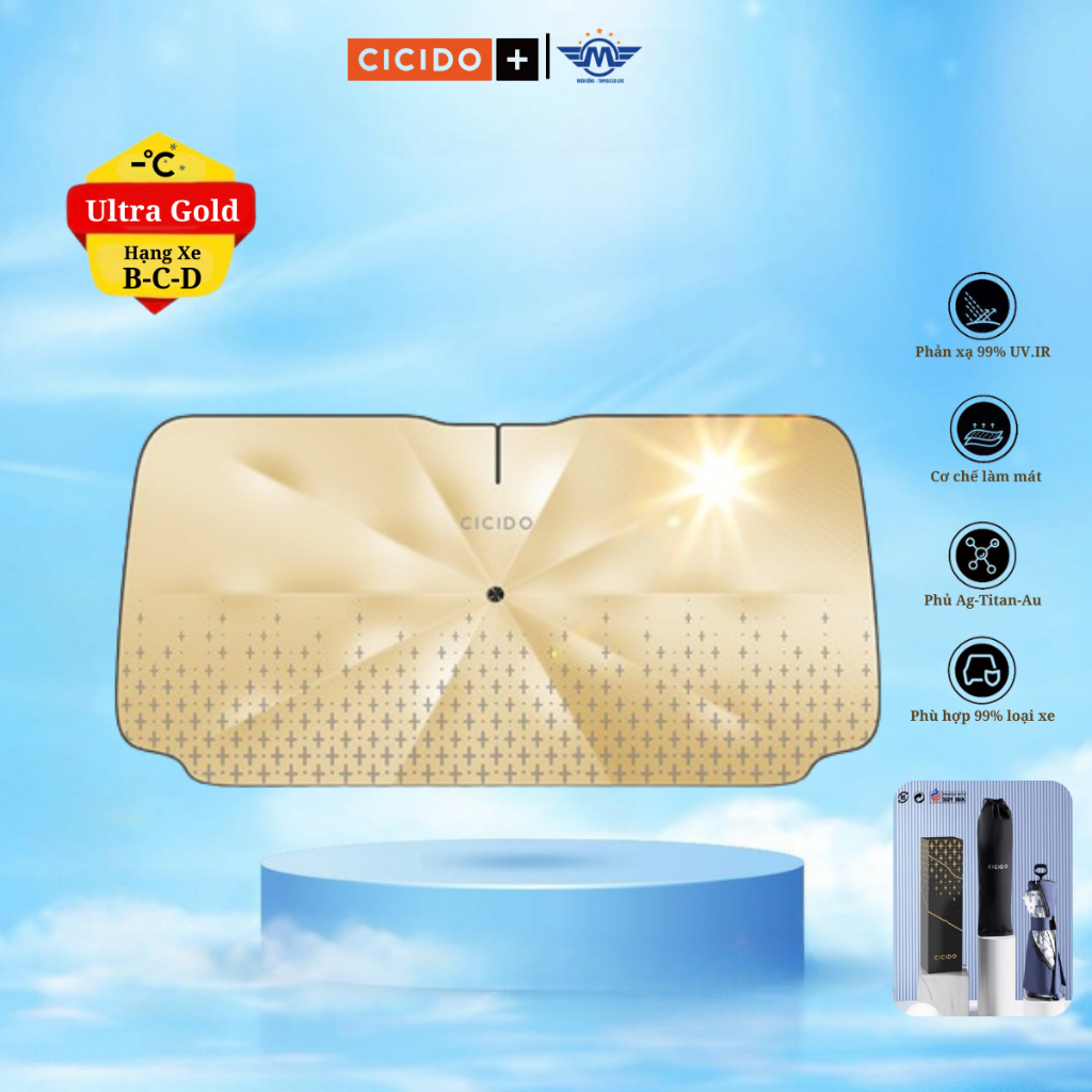 Dù Che Nắng Kính Lái Ô Tô Ultra Gold Cicido, Ô Che Kính Lái Ô Tô Cao Cấp- Chông Nắng, Tia UV