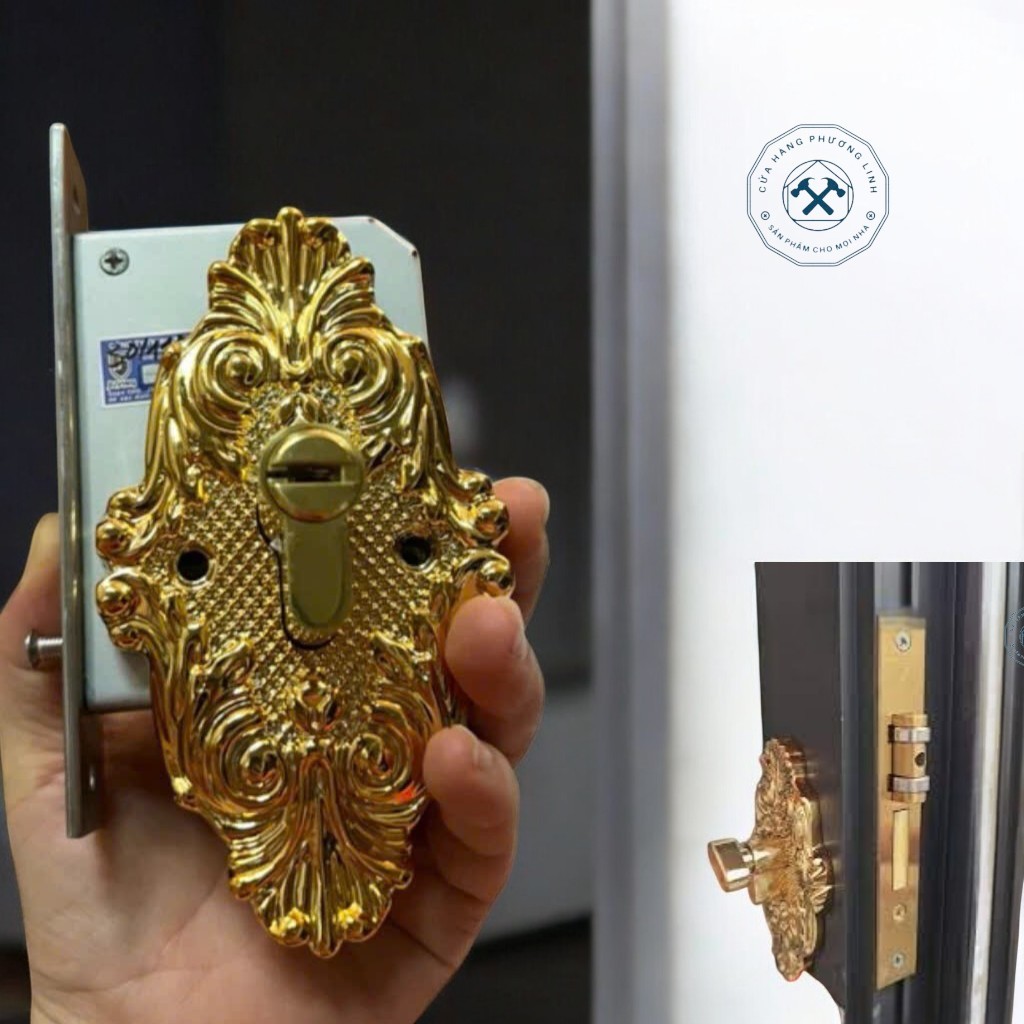 Khóa cửa nhôm thủy lực và gỗ,mặt ốp đồng vàng pvd cao cấp khóa mặt quỷ