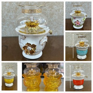 đèn dầu thờ cúng gốm sứ hoa sen pha lê lưu ly