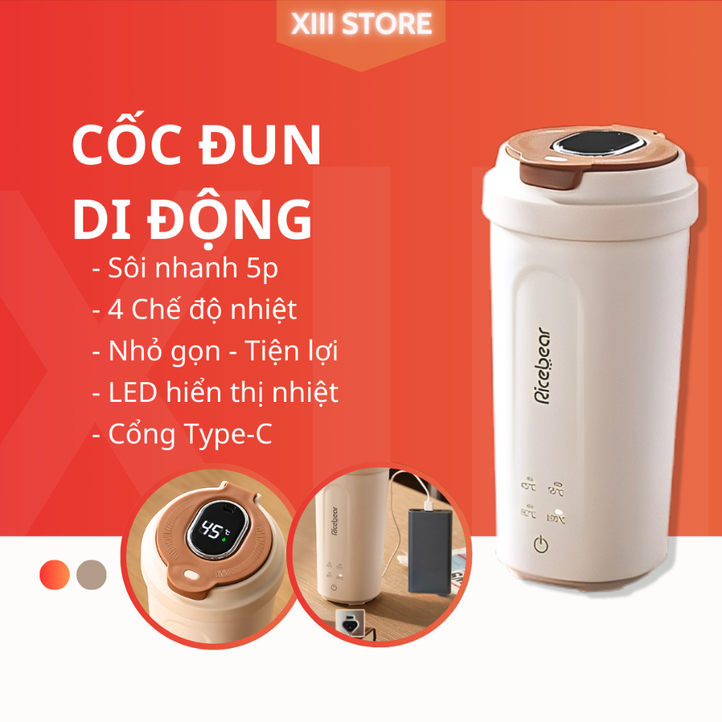 Siêu tốc mini đa năng hiển thị nhiệt độ và Sạc Type C 450ml Tự ngắt khi sôi, kèm túi đựng du lịch nhỏ gọn tiện lợi