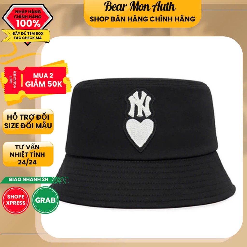 Mũ Bucket MLB MLB Heart Bucket Hat New York Yankees 3AHTH012N-50BKS Màu Đen Tim Trắng