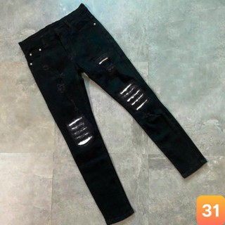 Quần jean nam rách vá da màu đen trơn boy phố chất bò cao cấp co dãn 4 chiều form dáng skinny HAVADO H31 mới