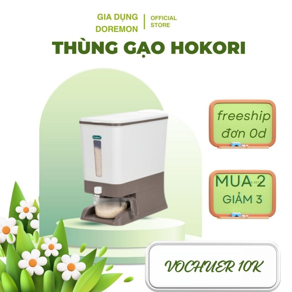 Thùng gạo thông minh 10kg hokori, thùng đựng gạo cao cấp chống ẩm mốc côn trùng