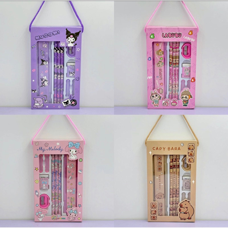 Set Quà Tặng Bộ dụng cụ học tập 8 món hình Capybara, Labubu, Kuromi siêu dễ thương, bộ quà tặng cho bé