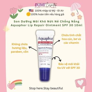   Đủ bill Mỹ  Son Dưỡng Môi Khô Nứt Nẻ Chống Nắng SPF 30 Aquaphor Lip Repair Ointment 10ml 