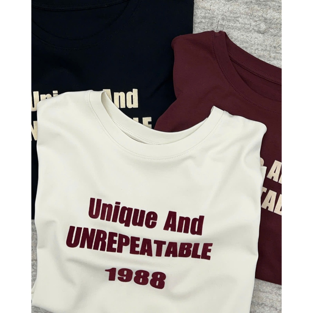 Áo phông cộc tay chữ Unique 3 màu đỏ đen trắng trẻ trung, tiện dụng, #2413
