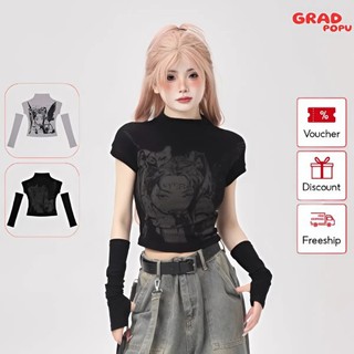 Áo croptop nữ GRADPOPU cổ tròn tay áo 2 mảnh phong cách mới form ôm chất thun mềm thoáng mát PAT04