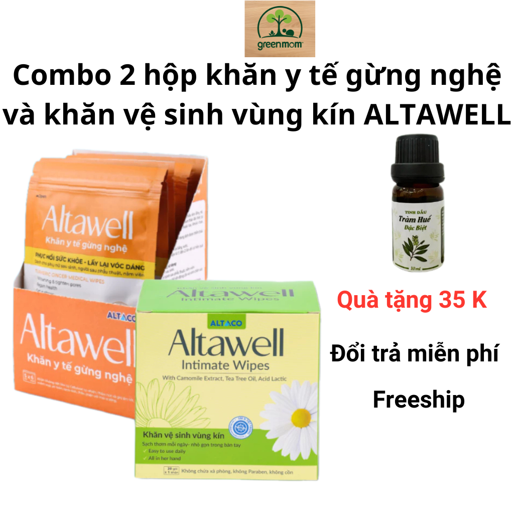 Combo Khăn Y Tế Gừng Nghệ, Khăn Vệ Sinh Vùng Kín Altawell, Làm Sạch, Giữ ấm, Hồi Phục Sức Khỏe
