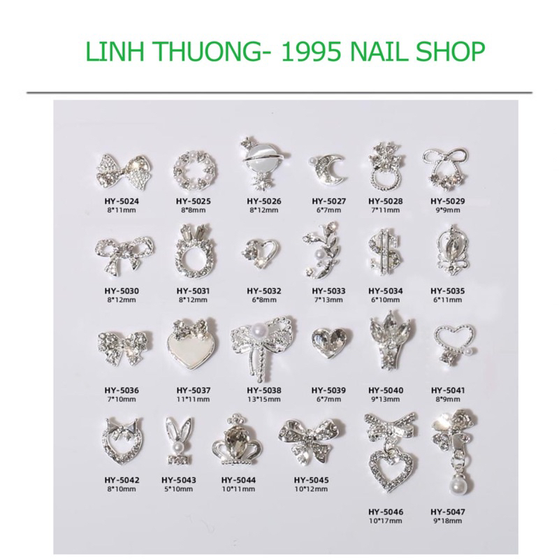 Charm đính nail màu bạc, , charm nail màu bạc trang trí nail, charm nail mã 50