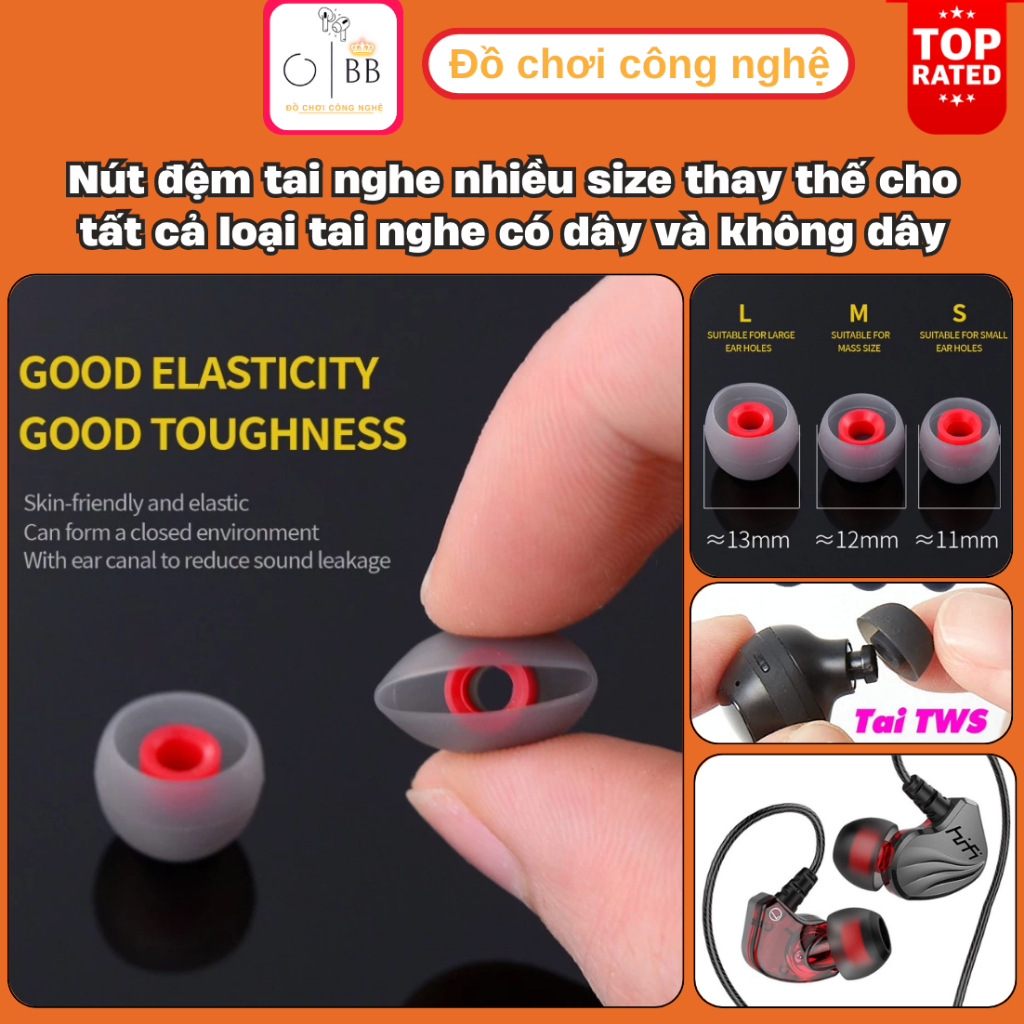 Bộ 2 núm tai nghe tròn đỏ 3 size dành cho tất cả các loại tai nghe cao cấp tròn sony, jbl, sony, AKG