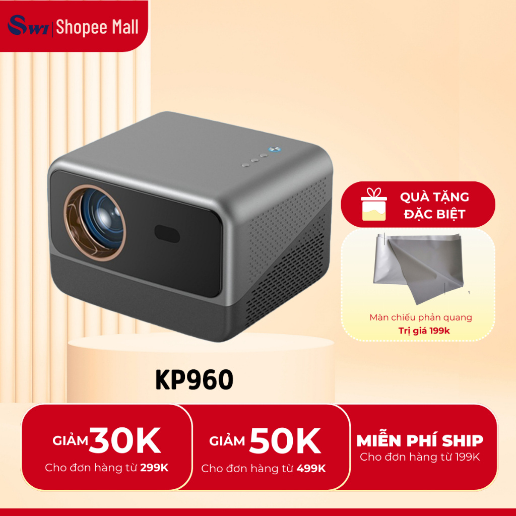 Máy Chiếu Mini KAW/SWI KP960 Hỗ Trợ 4K, Độ Sáng Cao, Hệ Điều Hành Androi 10 Bảo Hành 12 Tháng