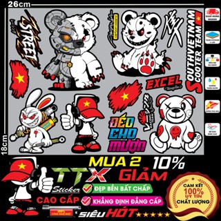 tem dán xe điện gấu quỷ bạo lực thỏ cầm phuộc ohlins phối tô nhiều màu đẹp hết ý