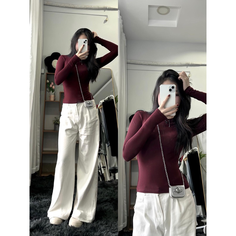 Áo Thun Zip Nhập Dài Tay Cổ Tròn thắt eo ôm body tôn dáng- Áo giữ nhiệt nữ m660 | BigBuy360 - bigbuy360.vn