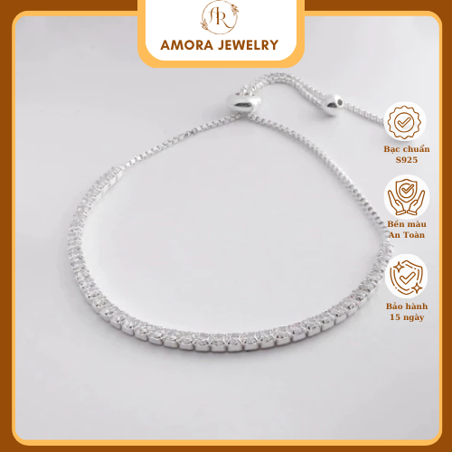 Lắc tay bạc chốt dây rút chuẩn bạc ý s925 đính đá lắp lấp bạc nặng bao sáng da - AMORA JEWELRY