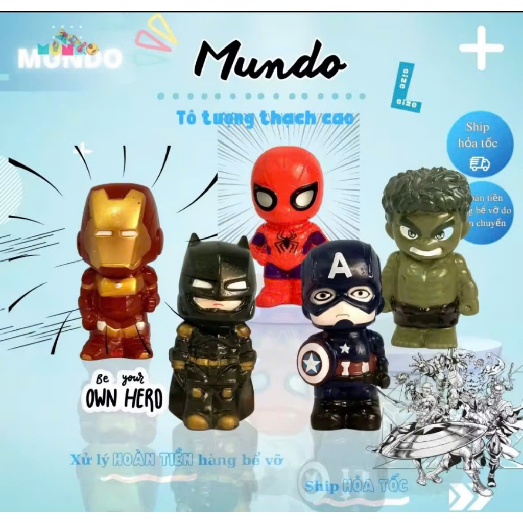 [MUNDO] Tượng Thạch Cao Tô Màu Siêu Anh Hùng Marvel Spider-Man Iron Man Batman Captain Size L – DIY 