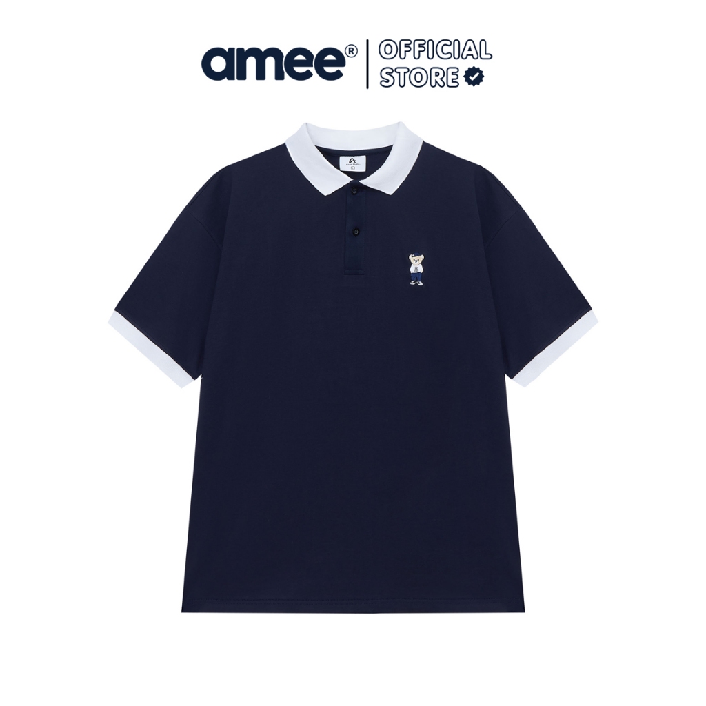 Áo Polo Form Rộng Amee Bear Thêu Logo Phối Bo/ Cotton 100% | BigBuy360 - bigbuy360.vn