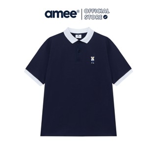 Áo Polo Form Rộng Amee Bear Thêu Logo Phối Bo/ Cotton 100%