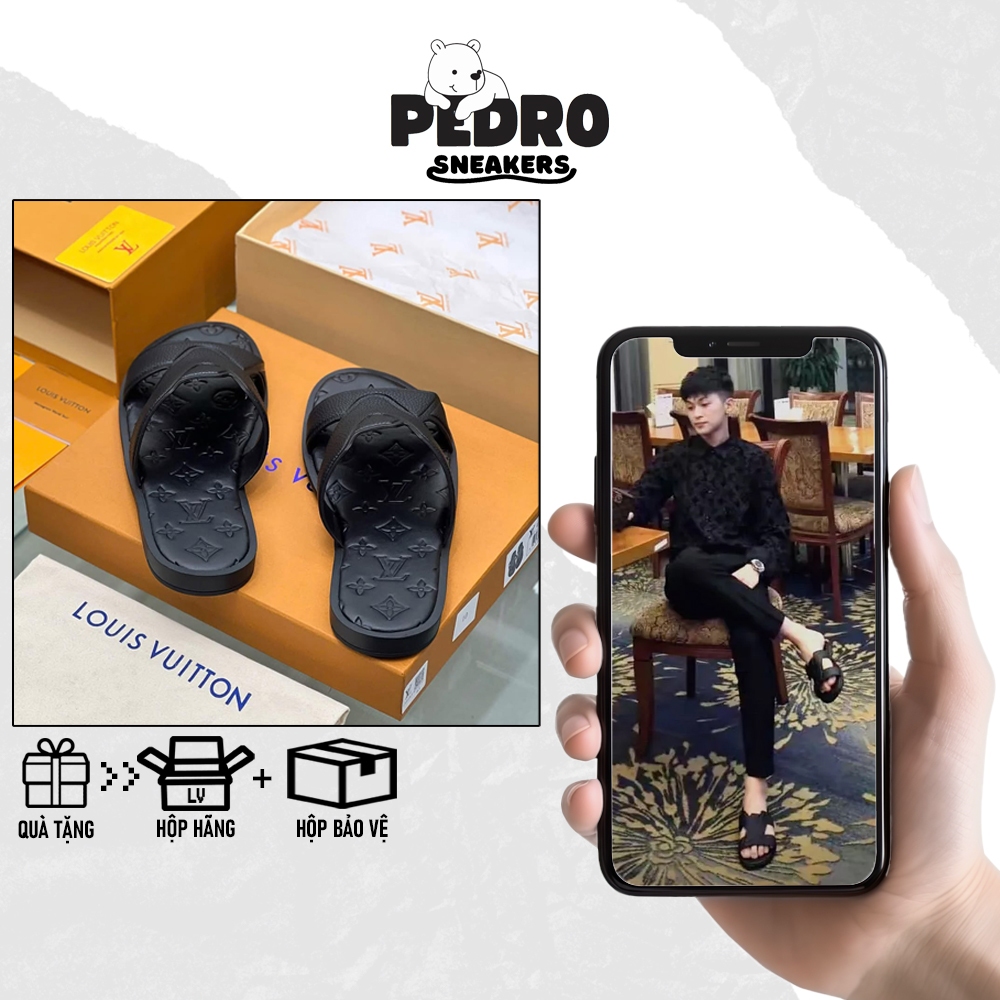 Dép Lê Nam LV Oasis Mule Black Calfskin QCCC Full Bill Box, Dép Nam LV Da Bò Đế Cao Su Hot Trend