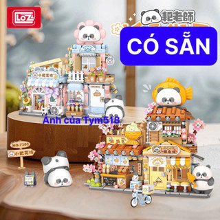 (TẶNG ĐÈN LED 1M) Mô Hình Lắp Ráp Tiệm Bánh Cá 7201 7202 Mô Hình Loz Tiệm Trà Gấu Trúc Mr Pa 1383 gấu trúc panda banda