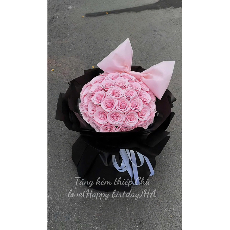 BÓ HOA ECUDOR MÀU HỒNG HƯỜNG BABE KÈM NƠ