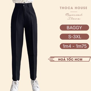Quần baggy nữ công sở kiểu lỡ nút trơn đen 186 THOCA HOUSE quần tây chuẩn form cao cấp tôn chân dài