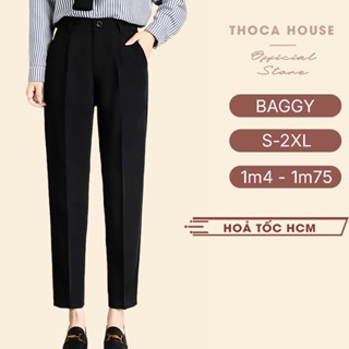  Quần tây baggy nữ đen form dài đi làm đi học THOCA HOUSE quần tây cho nữ trên 170cm dài 100cm 