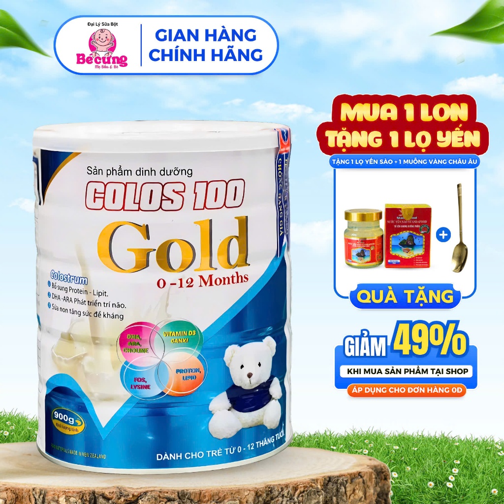 sữa colos 100 gold dành cho bé 0-12 tháng tuổi 900g