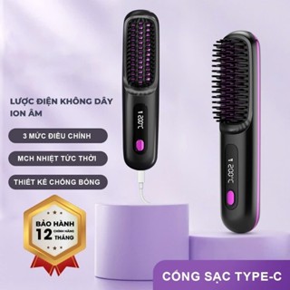  Lược Điện Duỗi Tóc Ion Âm Không Dây Màn Hình Số 3 Chế Độ Nhiệt Bảo Hành 12 Tháng 