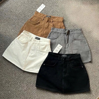 Chân Váy Jean Ngắn Vải QC Cao Cấp Dày Dặn Viền Túi Nổi Có Lót SHORTSHOP ĐEN TRẮNG 
