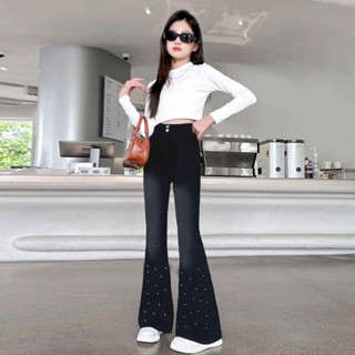 Quần Jean Ống Loe Bé Gái 14 - 45Kg Quần Bò Bé Gái Đính Đá Xinh Cho Bé Đi Học Đi Chơi LamLong QD6