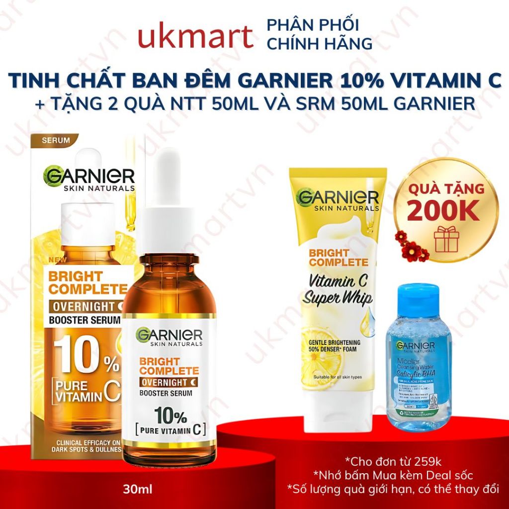 [4.26] Tinh chất dưỡng ban đêm sáng da, giảm thâm Garnier 10% Vitamin C Bright Complete Overnight Serum 30ml