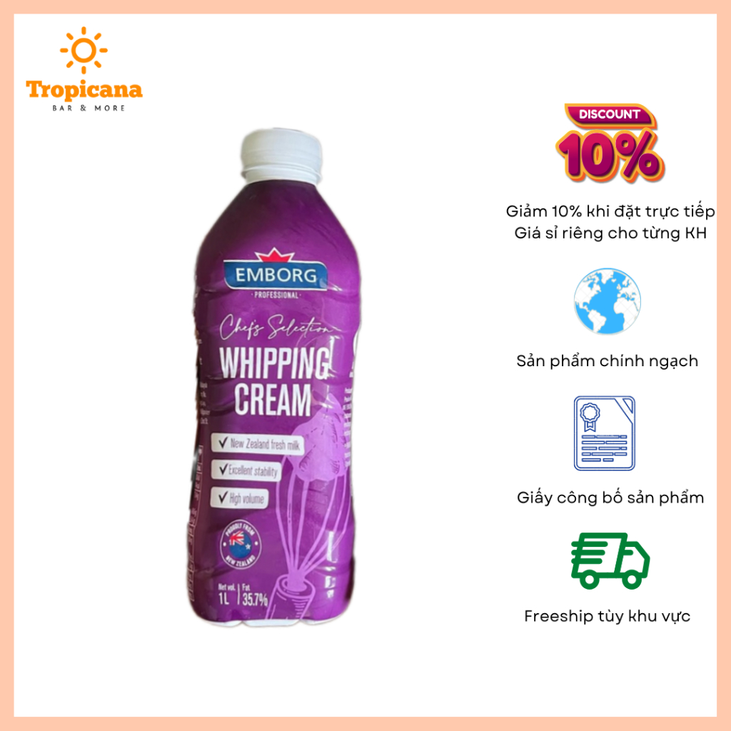 Whipping cream Emborg (35% FAT) - Hộp 1L & Hộp 200ML