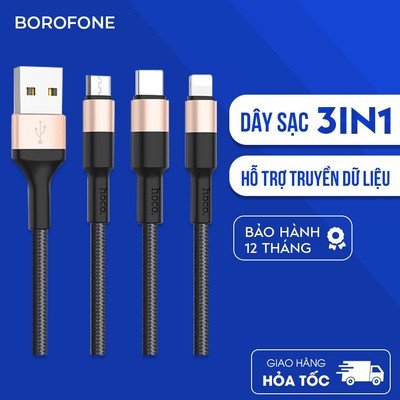 Dây cáp sạc 3 đầu đa năng Hoco X26 3in1 2.4A dây bọc dù chống gãy, hỗ trợ truyền dữ liệu